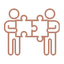 Two people standing with puzzle piece icon. 