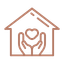 Home with hands holding a heart icon.